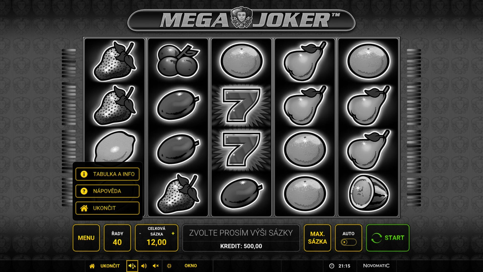 Mega Joker online automat Menu